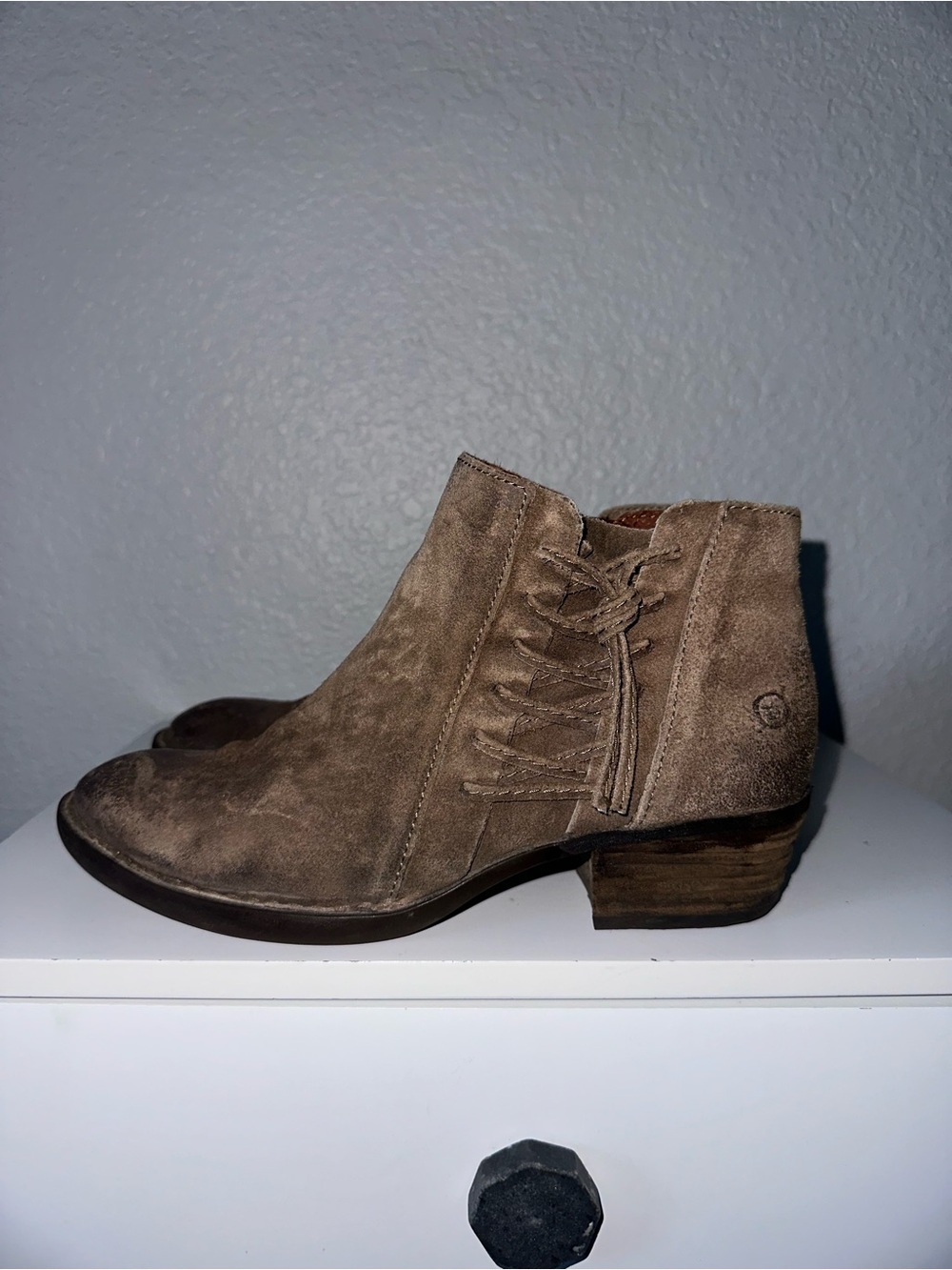 Born // Women's Leather Ankle Bootie with Low Block Heel